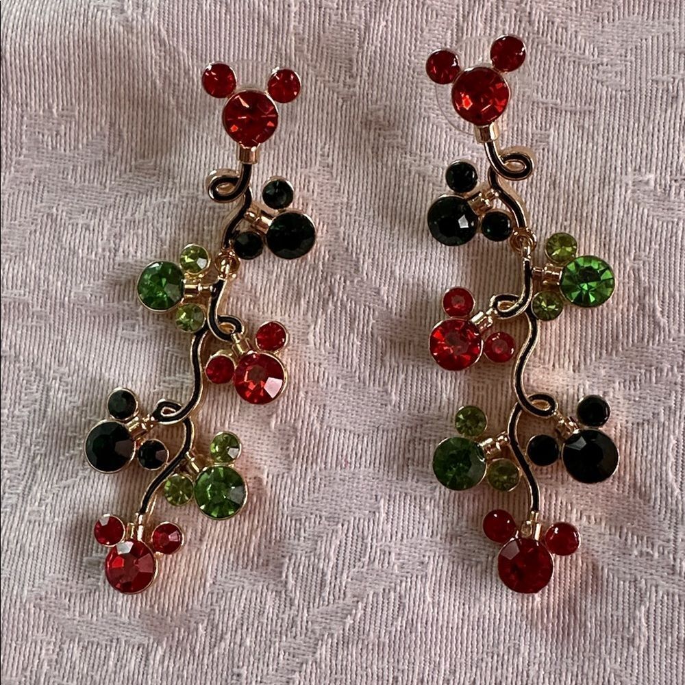 Disney Baublebar Pierced Earrings Post Style Glittery Rhinestones Gold Tone